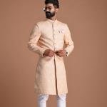 Lucknowi Chikankari Embroidered Peach Color Sherwani | Elegant Ethnic Wear | Jaipurio